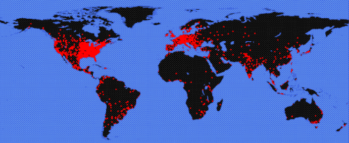 Mapa mostrando infecções do Nyxem.E