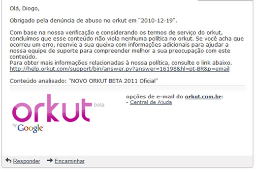 Resposta do Orkut