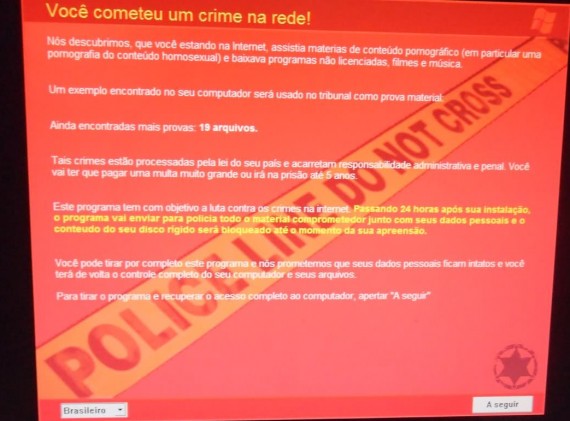 Você cometeu um crime na rede, diz imagem exibida por vírus.
