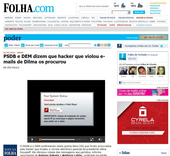 Site falso da Folha Online usado em golpe. Site falso da Folha Online usado em golpe.