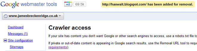 Falha no Google Webmaster Tools Falha no Google Webmaster Tools