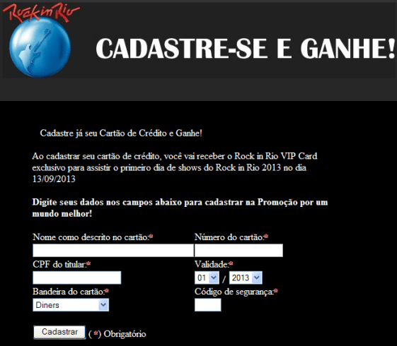 Página contém formulário que solicita dados do cartão de crédito. (Reprodução)