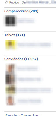 Facebook lista também quem não confirmou presença.