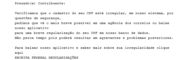 Fraude traz erros de português e formatação simples. (Reprodução)