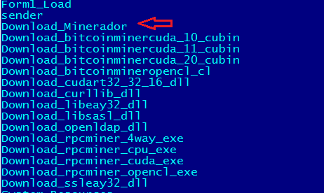 Minerador Bitcoin entre os arquivos instalados.