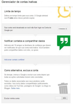 Configurando contas inativas (Reprodução)