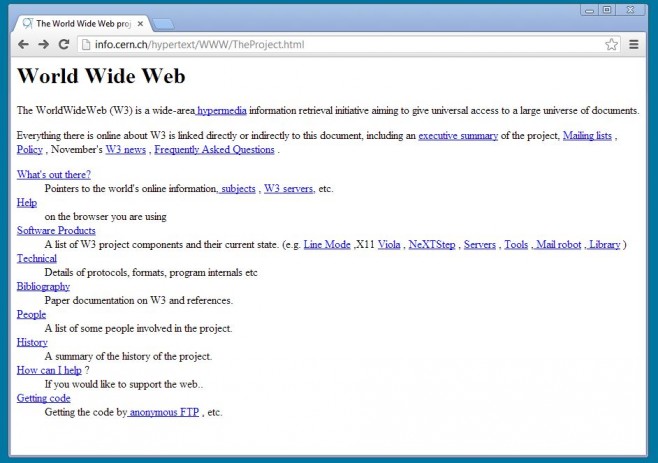 Primeiro site da 'WWW'. (Foto: Reprodução)