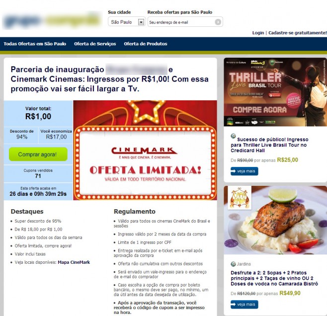 Site trazia diversas promoções. (Foto: Reprodução)