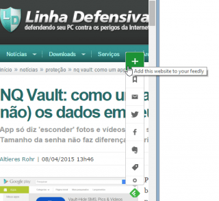 Barra do Feeddly no Chrome.