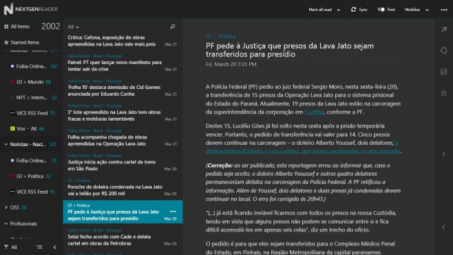 Lendo um artigo diretamente pelo Nextgen Reader.