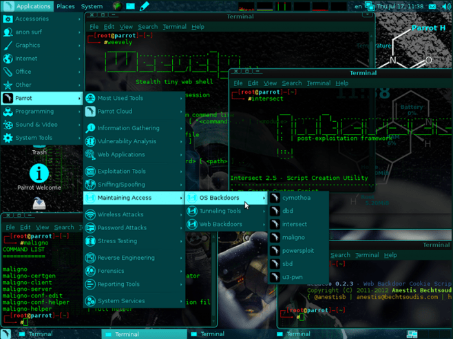 Menu do Parrot Security (Reprodução)