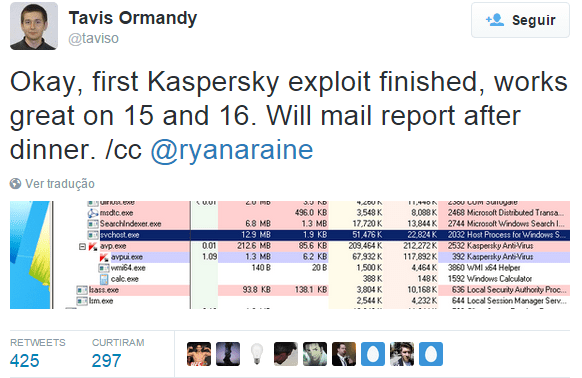 Especialista publicou imagem mostrando controle sobre o antivírus. (Reprodução)