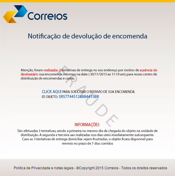 Fraude usando o nome dos Correios. (ARIS/LD)